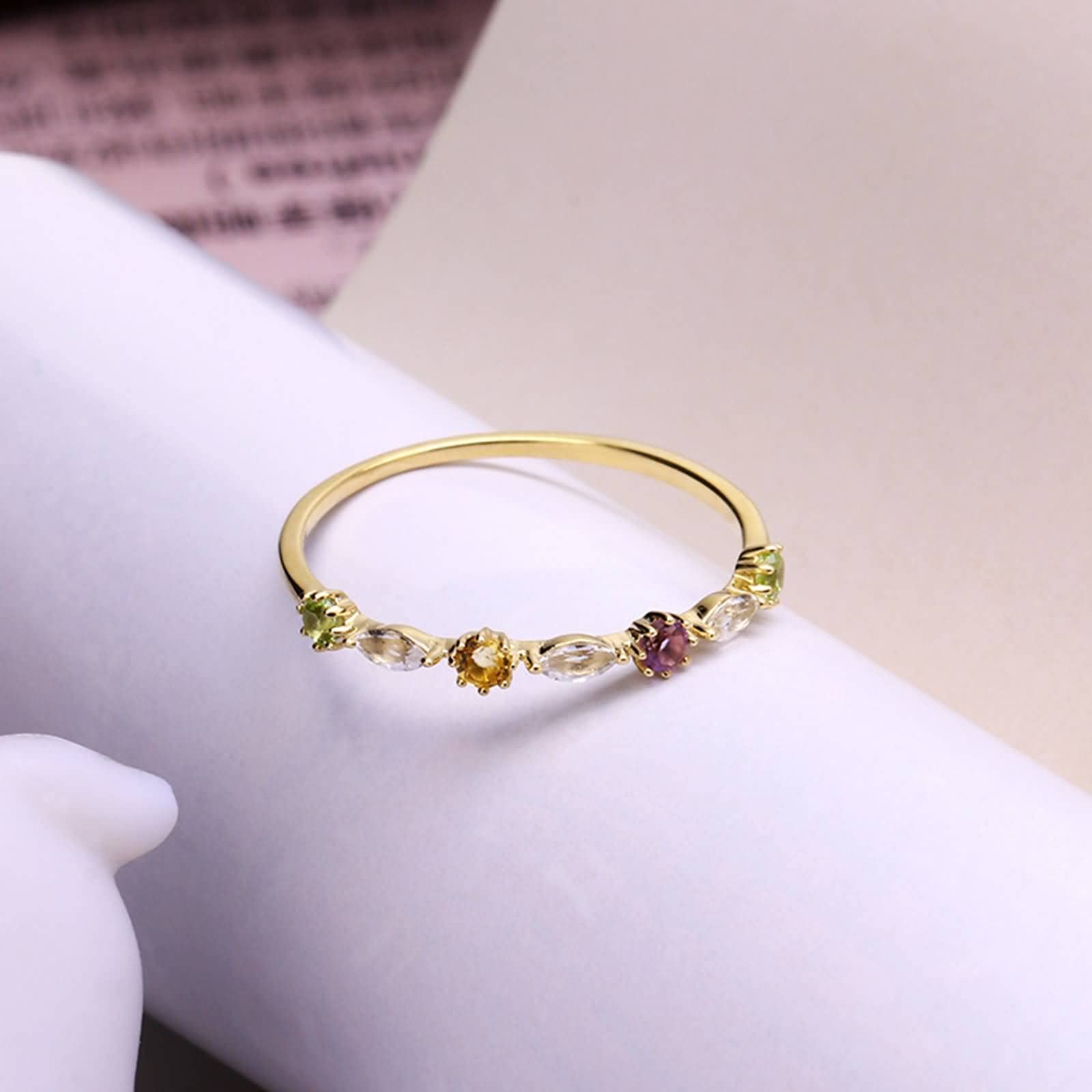 Anello da donna in oro giallo 18 carati, sottile topazio bianco con gemma multicolore, anelli di fidanzamento per donne, misura