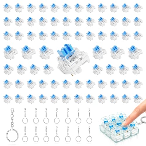 75PCS Keyboard Clickers for 3D Prints Crisp Clicks Strong Tactile Bump Dustproof 3-Pin Blue Mechanical Keyboard Switches for 3D Printed Clicker Fidget Extra 15PCS Metal Keychain