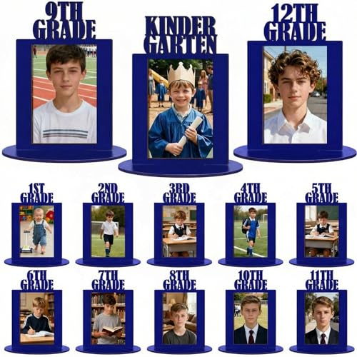 Image of AceOrbit 13 Pcs K-12 Picture Frame 4 x 6 Inch Kindergarten Through 12th Grade Picture Frame Grad School Photo Display for Graduation Party Supplies(Blue)