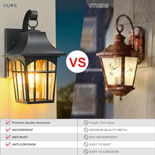 Outdoor Lights Fixture Wall Mount for Garage Patio Front Porch Doorway Entryway Courtyard, Waterproof Exterior Wall Lights with Clear Glass,Waterproof Outside Wall Lantern Lamp for House