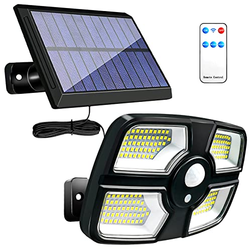 Fucidan Solarlampen für Außen Solarleuchten Solar Strahler mit Bewegungsmelder 180 LED 270°Beleuchtungswinkel IP65 Wasserdicht Solar Wandleuchten für Garten, Balkon, Garage mit 5m Kabel Cover