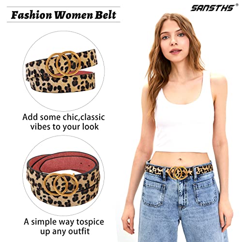 Sansths Womens Leopard Belt With Removable Gold Double Ring Buckle For Jeans thumb #1