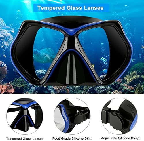 Snorkel Set, Anti-Fog Snorkeling Diving Mask, Free Breathing Anti-Leak Dry Top Snorkel Set, 180 Degree Panoramic Wide View Tempered Glass Silicone Swimming Goggles Mask for Adults And Youth
