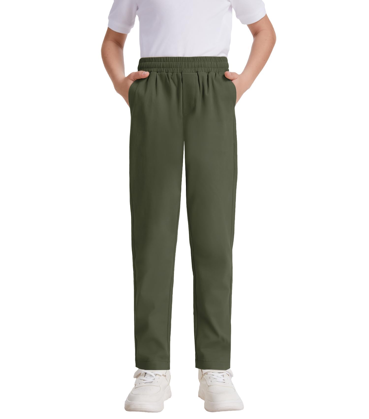 Boys Stretch Chino Pants, Pull-On Elastic Waist School Uniform Fit 3T-16Y