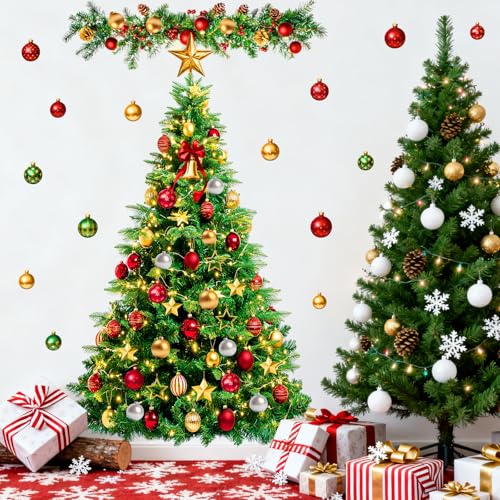 Large Christmas Tree Wall Decals Peel and Stick Merry Christmas Ornament Wall Stickers Removable Winter Tree Decals Xmas Trees Stickers Xmas Holiday Window Sticker for Party Decoration
