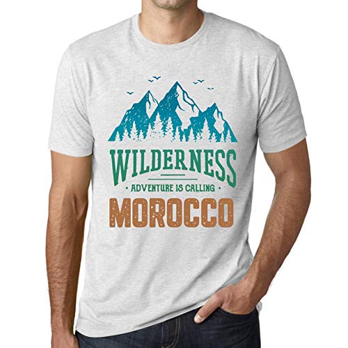 Homme Tee-Shirt La Nature Sauvage L'Aventure Appelle Le Maroc – Wilderness, Adventure is Calling Morocco – T-Shirt Graphique Éco-Responsable Vintage Cadeau Nouveauté Blanc Chiné L