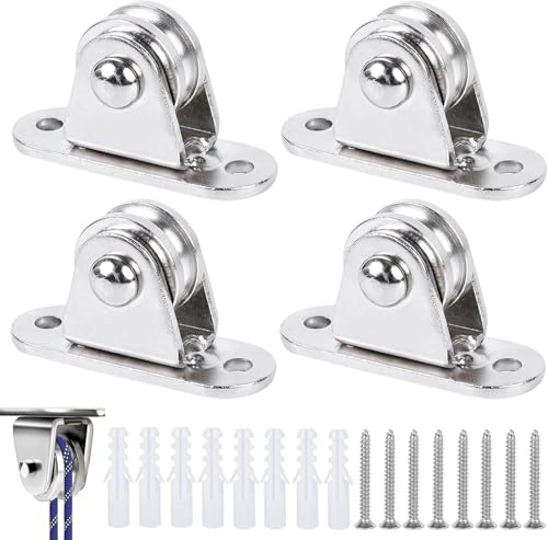 4 poleas con rodamientos de bolas, bloque de polea de acero inoxidable, bloque de polea con rodamientos dobles, con 8 tornillos y 8 casquillos de plástico, para puertas correderas, toldos