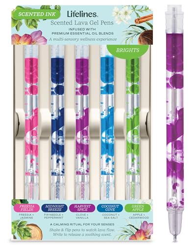 Lifelines Scented Lava Gel Pen Set 5-Pack (Brights) - 0.5mm Colored Gel Pens Infused with Scented Essential Oil Blends & Mesmerizing Lava - School Supplies for College Kids & Adults