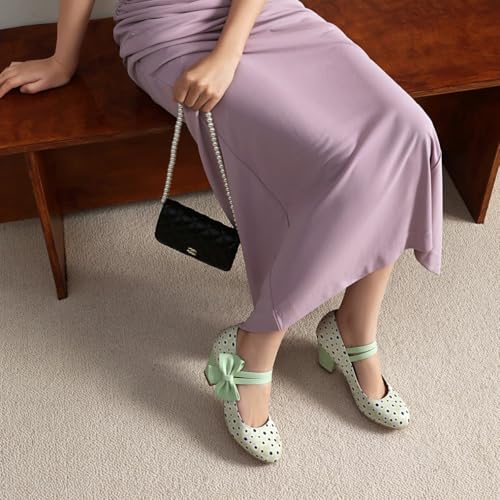 Inornever Black Heels for Women Mary Jane Chunky High Heels Dressy Shoes Round Toe Ankle Strap Mid Block Heel Dress Pumps Shoes (Black/Light Blue/Mint Green/Pink/Mustard Yellow) (8.5,Light Green)2