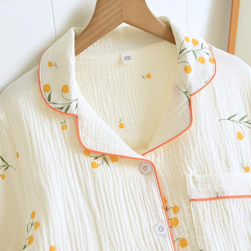 Image of codcm Womens 3pcs Cotton Pajamas Set Short Sleeve Sleepwear Fruit Print Cute Pj Set with Long Pants