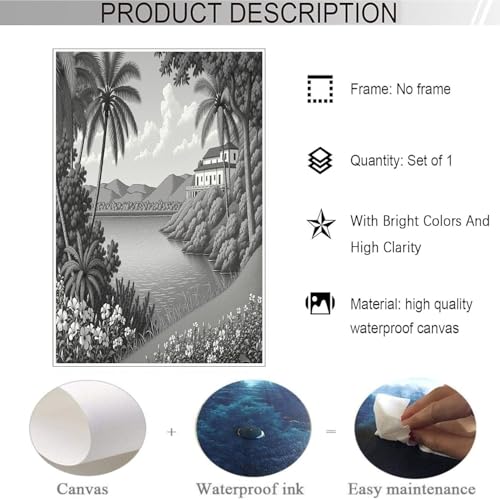 Cuadro moderno en lienzo de bosque místico, calma natural en blanco y negro para tu baño 6