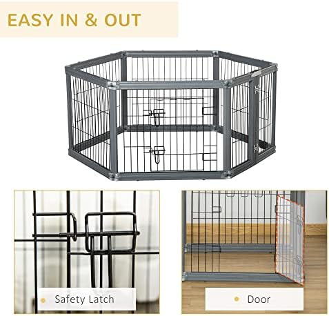 PawHut Dog Play Pen 6 Panel Pet Playpen Foldable Puppy Playpen Rabbit Guinea Pig Run w/ Door for Indoor & Outdoor