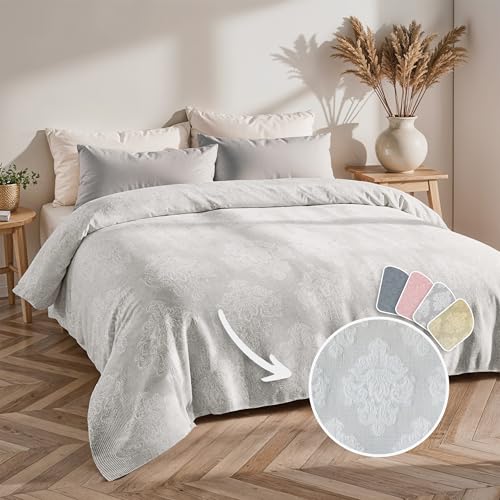 Loomvia Tagesdecke und Bettüberwurf 200x220 cm aus 80prozent Baumwolle und 20prozent Bambus | Waffeloptik | Weiß | Weiche Sofadecke als Sommerdecke, Wohndecke und Sofa Überwurf | Decke für Couch und Bett