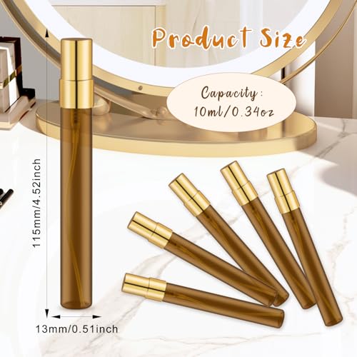 30 Pcs Golden Vials Mini Spray Bottle Amber Glass Fine Mist Perfume Empty Sample Containers with Lids for Travel Cleaning Essential Oils - 10ml/0.34oz2