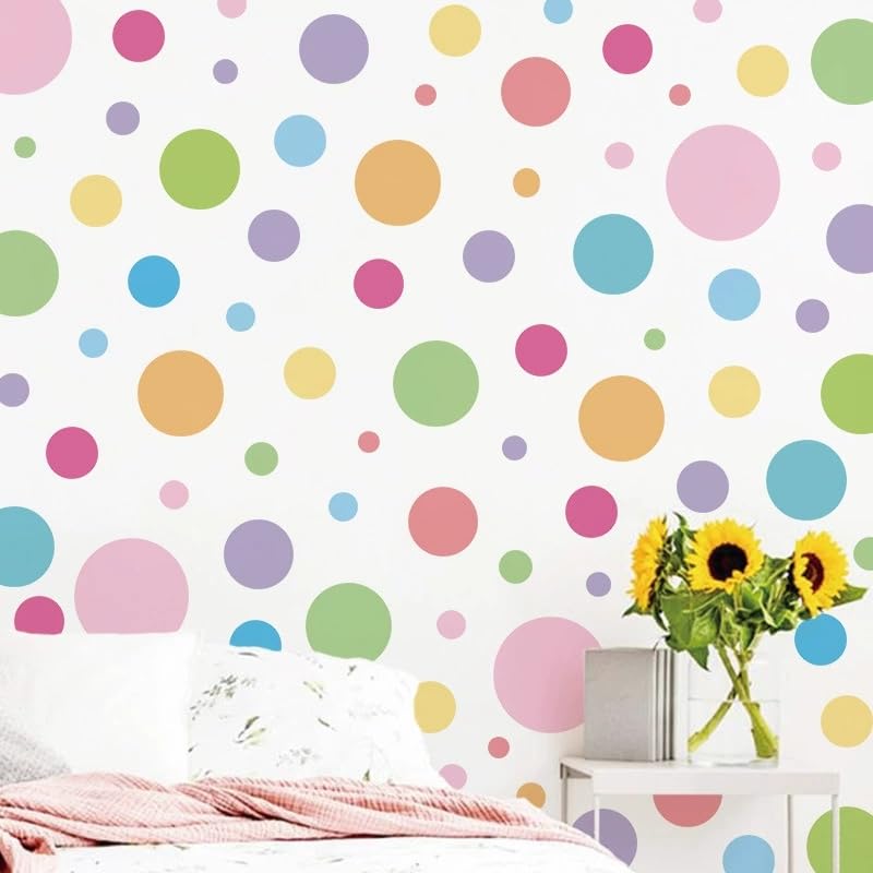 Colorful Dots Wall Stickers 10 Sheets Aesthetic Decor Pastel Dot Wallpaper for Decoration DIY Living Room,Bedroom,Kitchen,Bathroom,Glass Doors Windows,Art Design Wall Decals for Adults