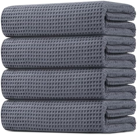 HOMEXCEL Waffle Bath Towels Set 4 Pack, Premium Microfiber Bathroom Towels, Ultra Soft, Lightweight, Highly Absorbent and Quick Dry Towel for Bathroom, Gym, Shower, Hotel, and Spa, 27 x 54 Inch, Grey - Thumbnail 2