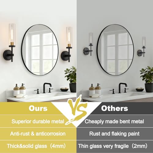 Image of Hardwired Wall Sconces Set of Two, Black and Gold Bathroom Sconces with Clear Glass, Modern Wall Light Fixtures for Bathroom Mirror Vanity, Living Room, Bedroom, Hallway, Stairway, Cabinet, Foyer