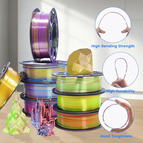 Image of MIKA3D 3D Printing Dual Color in 1 Silk PLA Filament 8 Spools Bundle, 1.75mm Dual Color Shiny Coextrusion PLA Filament, 8 Most Popular Dual Color in 1 PLA Mixed, 0.25kg /Spool, Total 2kg