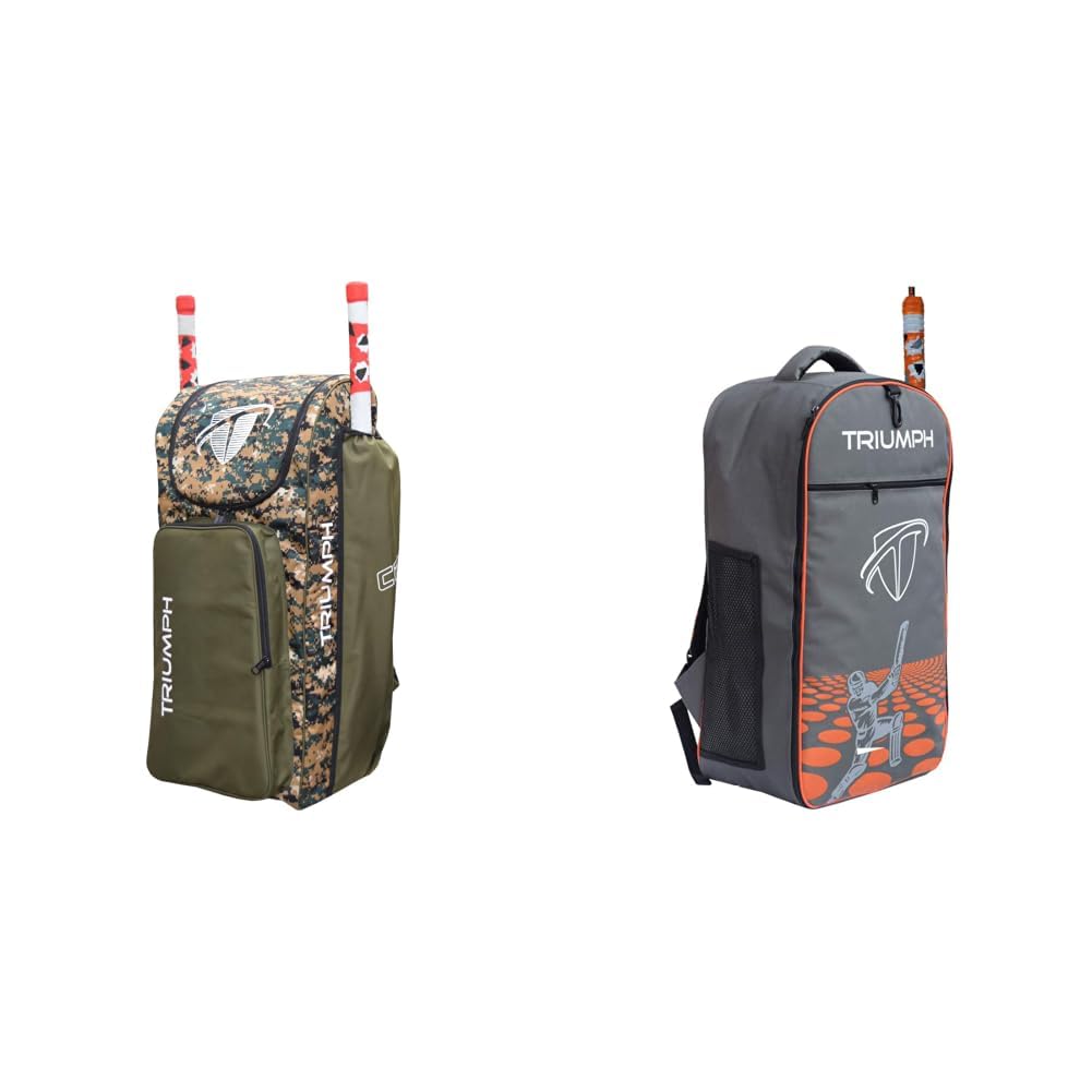 Triumph KB-3030 Camo Cricket Backpack Full Padded Bag Size 14x28x7 + KB-2020 Cricket Backpack Full Padded Grey/Orange Bag Size 27X8X14-image-29