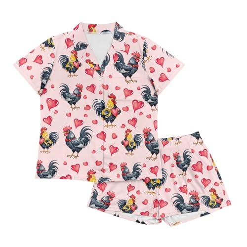 Image of Women's Short Sleeve Sleepwear Button 2 Piece Plus Size Pajamas Casual Soft Stretchy Funny Nightwear with Pockets