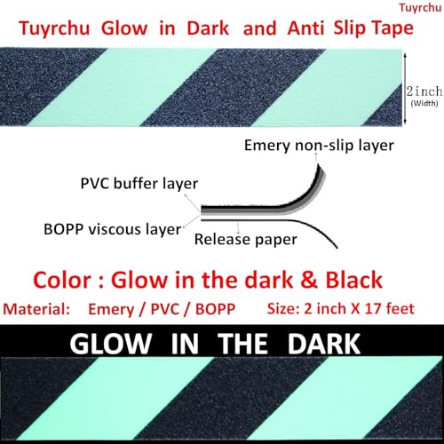 Image of Anti Slip Tape 2 Inch Wide, Waterproof Grip Adhesive Heavy Duty High Traction Friction for Indoor /Outdoor Steps (17 Ft /Black-Glow+).