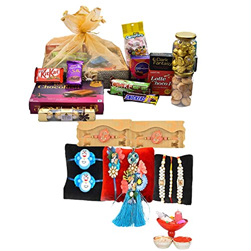 Giftrend Luxury Chocolate Gifts Hamper/Basket With Designer Blue Pair, Pearl Dora,2 Doremon,2 Cz Stone, 2 Stunning Rakhi And Tilak Kit-image-37