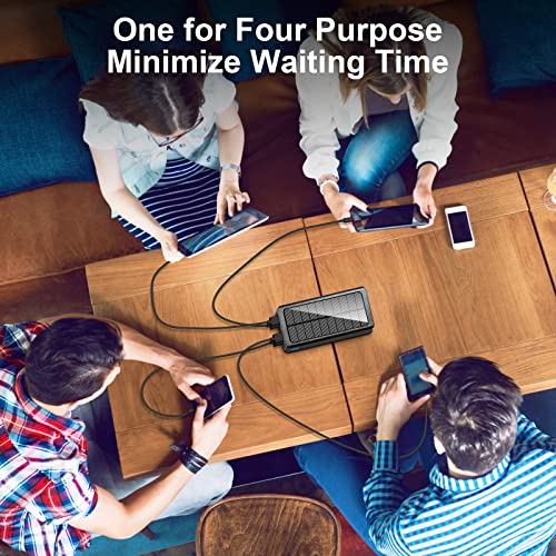 Solar Charger Power Bank, 60000Mah Portable Charger Compatible With Iphone, Cell Phone, 32 Leds External Battery Pack For Outdoor Camping, Home Emergency, 4 Output& 2 Input Ports (Black) #TOP6