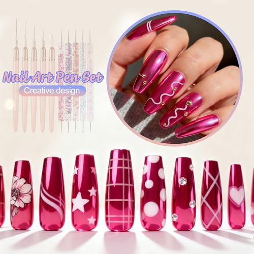 Image of Artdone Nail Art Pens And Brushes Set With Liner Paint Dotting Tools | 11PCS Black Color Nail Tools For Long Lines, Thin Details, Fine Drawing For UV Gel Polish Design Sizes 5 /8 /12 /20 /25mm