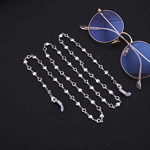 Likgreat Heart Glasses Chain Eyeglass Chain For Women Heart Beads Glasses Chains Sunglasses Strap Reading Glasses Holder（Silver） #TOP4