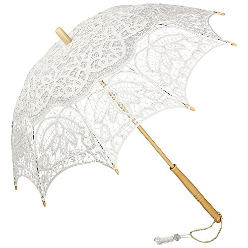 VON LILIENFELD Sombrilla Encaje Boda Nupcial Parasol Decoración Mujer Vivienne, blanco