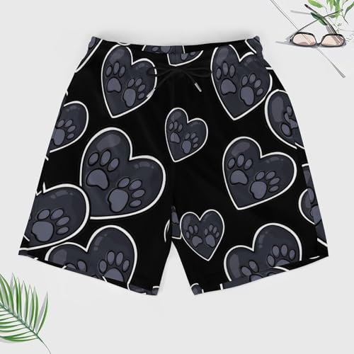 Heart Dog Paws Beach Shorts for Men Swim Trunks Quick Dry Swim Shorts with Compression Liner Pocket3