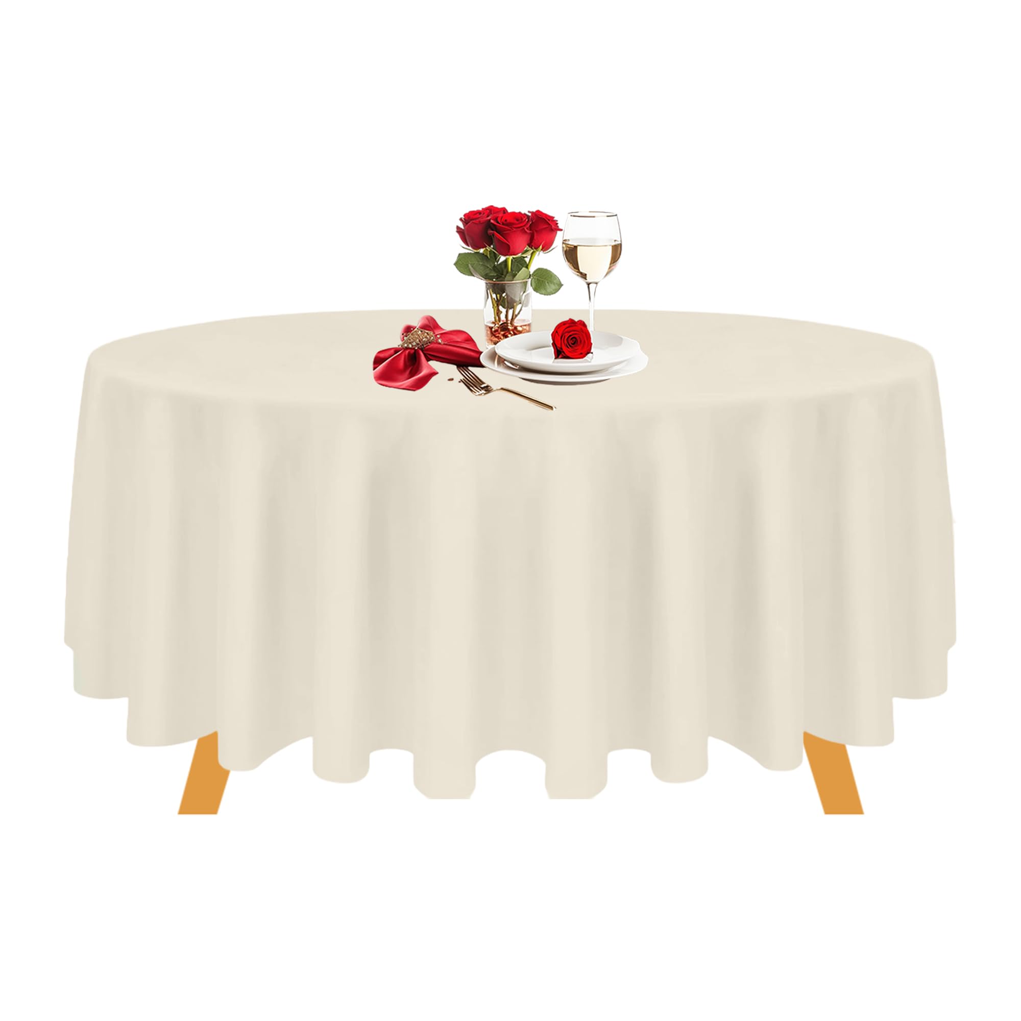 WedDecor 132" Round Tablecloth, Ivory Premium Linen Table Cover, Washable Polyester Fabric Table Cloth for Parties, Weddings, Banquets, Dining Table Decoration, 1pc