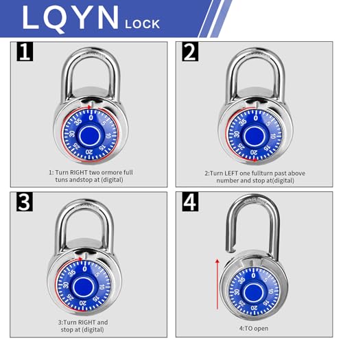 Image of Combination Lock, LQYN Standard Dial Combination Lock, Pack of 1; Blue Turnplate, 2 in. Wide, Fixed Three Digital Combination, for School, Gym & Locker, Toolbox, Gate