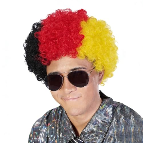 Image of FREE BEAUTY Germany Flag Colored Afro Wig for Men Women 2026 World Cup Fan Wig Soccer Fans Cheer Hair Black Red Yellow Afro Wigs for Football Fans for Stadium Party Cosplay (Germany)