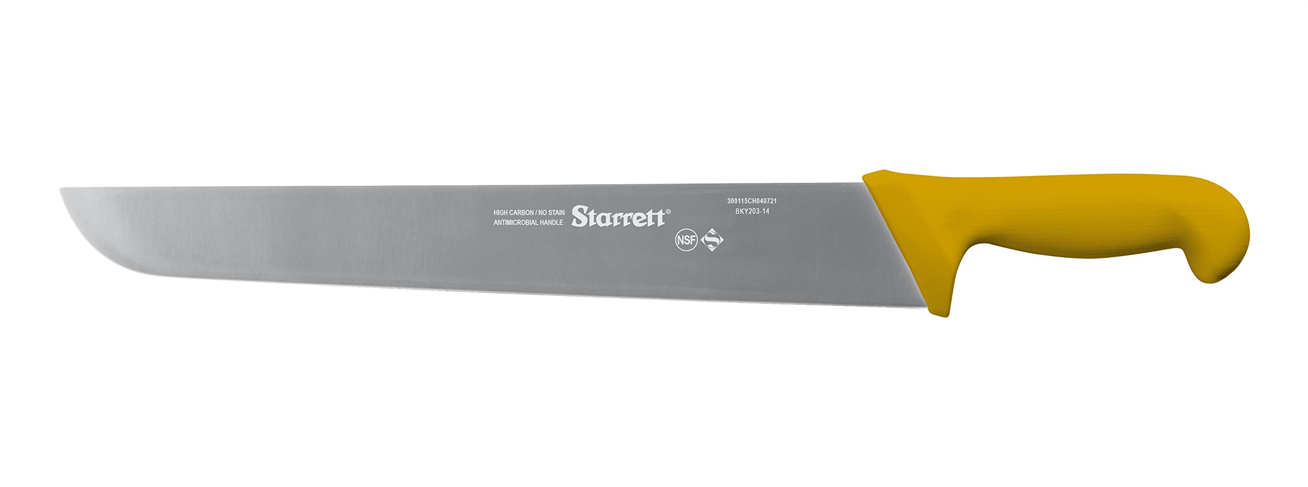 Starrett Professional Butchers Knife - BKY203-14 Wide straight 14 Inch Ultra Sharp Sanitized Steel Blade - Yellow Handle Kitchen Chef's Knife