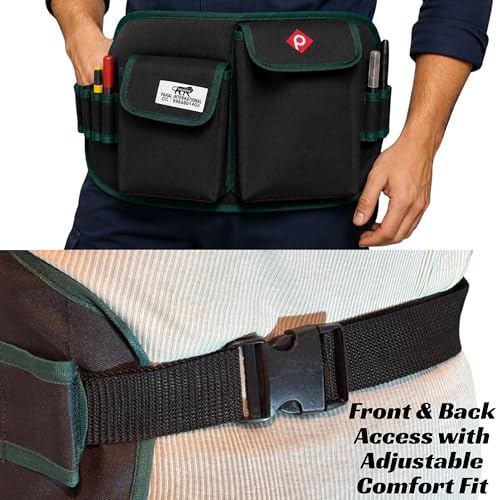 Image of PAHAL Waist Canvas RAPID RESPONSE Tool Belt Heavy Duty | Durable Multipurpose Tool Pouch for Electrician, Technician & Mechanic | Adjustable Work Belt Organizer | Green Black (500mm x 155mm)