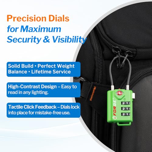 Image of TSA Approved Cable Luggage Locks, Re-settable Combination with Alloy Body(Green 2 Locks)