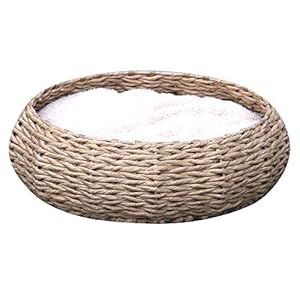PetPals Hand Made Paper Rope Round Bed for Cat/Dog/Pet Sleep with Pillow, Natural (Round)