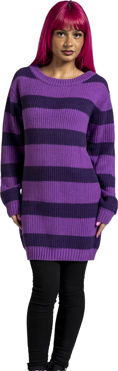 RED by EMP Donna Maglione Lilla a Righe in Maglia con Scollo Rotondo