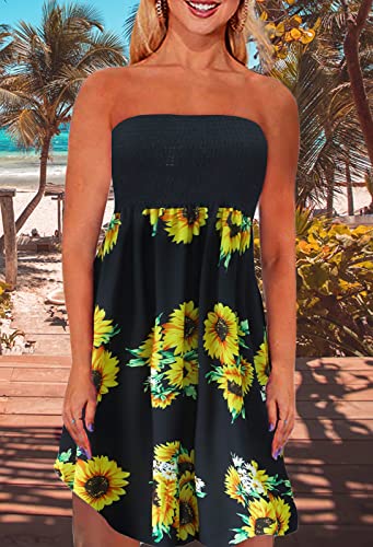 Image of Zyyfly Strapless Dress for Women Summer Beach Boho Smocked Tube Top Dress