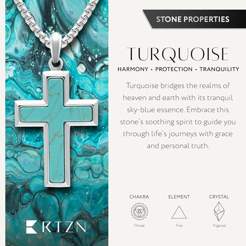 RTZN® Turquoise Necklace for Men – Premium Mens Turquoise Necklace Dog Tag Pendant with Stainless Steel Box Chain 22" Inch + 2" Extension - Mens Western Necklace4