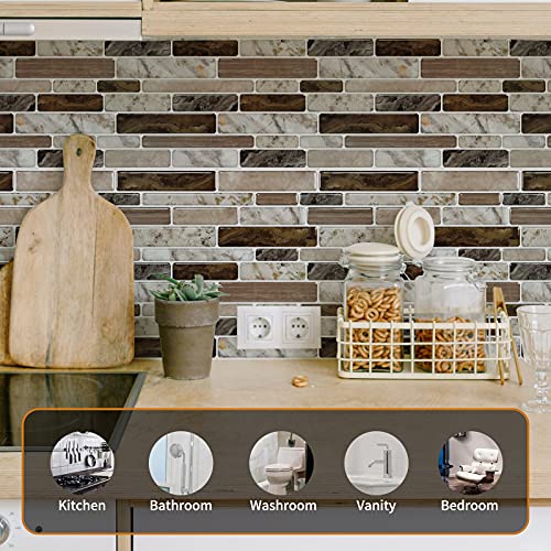 Wowstar 10-Sheet Brown Peel And Stick Backsplash Tiles, Marble Look Stick On Tiles For Kitchen, 11.5"X11.5" #TOP2