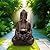 Glitzhome Outdoor Fountain 28" H, Large Zen Style Buddha Waterfall Fountain Indoor Water Fountain with Pump & LED Lights, Freestanding Water Feature Fountains Outside Garden Backyard Fountain Decor