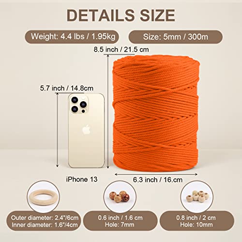 Image of ZUEXT Macrame Cord, Orange, 5mm x 328yds Cotton String Macrame Yarn | Natural Handmade, 4 Strands Twisted Cotton Rope, for Craft Wall Hanging Weaving Tapestry Dream Catchers Hanger DIY Gift, 300m