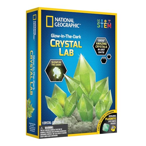 National Geographic Kit de Cultivo de Cristales para niños, Kits de Ciencia educativos para niños de 8 años con Cristales Verdes Que Brillan en la Oscuridad y geoda auténtica, Regalos Stem para niños