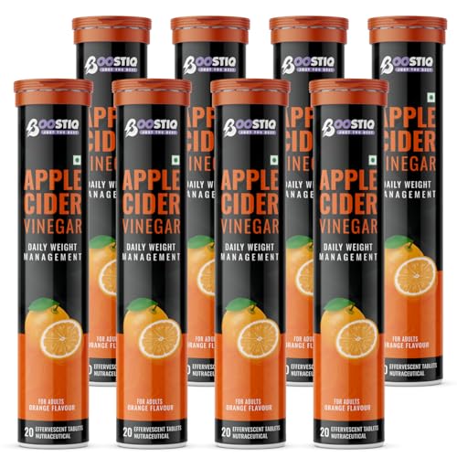 Image of Apple Cider Vinegar Effervescent Tablets | Daily Weight Management | Orange Flavour | Vitamin B6 & B12 For Refreshing Detox & Metabolism Boost | No added Sugar (20 count (Pack of 8))