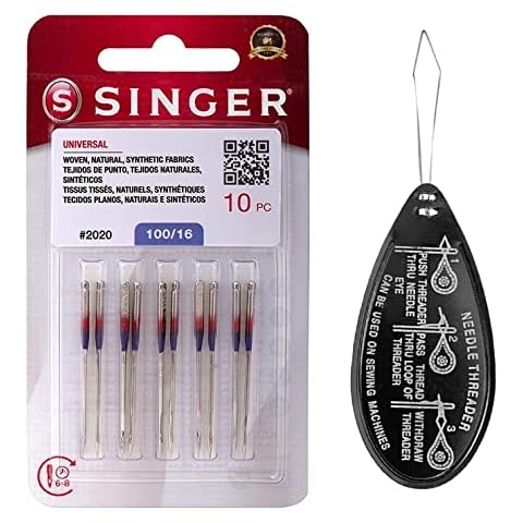 Singer Universal 2020 Sewing Machine Needles, Packet of 10, Size 100/16, Includes Large Needle Threader Cover