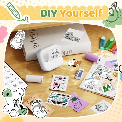 Image of Ponek Mini Sticker Printer, Mini Thermal Sticker Printer M02X, Stickers Maker Machine for Kids, Student, Family, Pocket Photo Printer for DIY Stickers, White