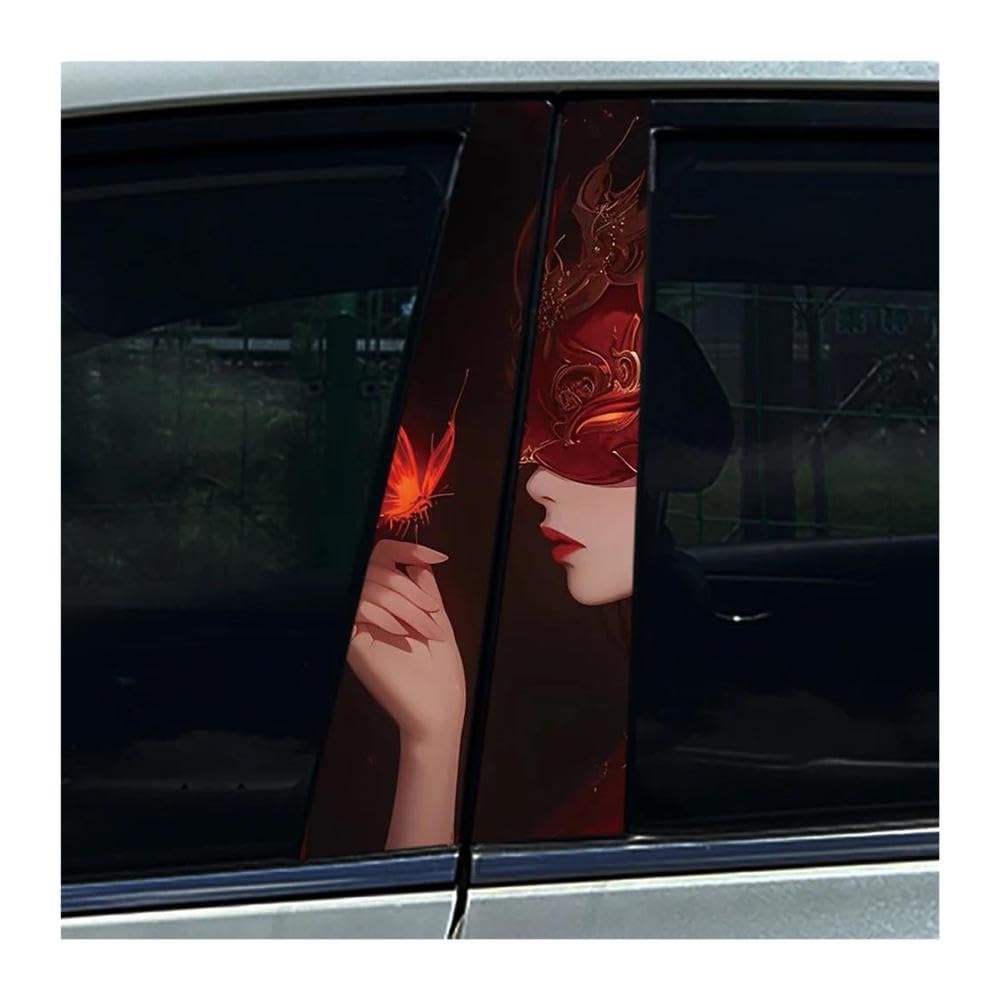 Body Parts 2PCS Chinese Style Beauty Mask Butterfly Car B Pillar Sticker Waterproof Center Column Decals(E)