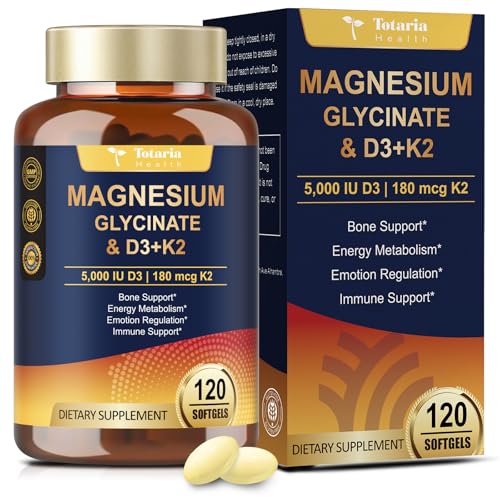 9-in-1 Magnesium Glycinate 500mg + Vitamin D3 5000 IU & K2 Complex - High Absorption - Healthy...